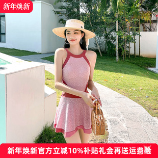 高级感泳装 游泳衣女冬2025年新款 泡温泉连体遮肚显瘦性感挂脖大码