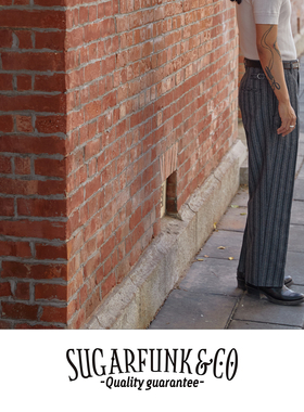 Sugarfunk胡椒盐条纹双褶直筒西休闲裤美式复古/阿美咔叽/Vintage