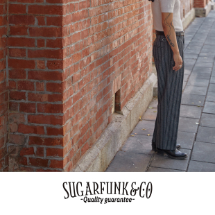 Sugarfunk胡椒盐条纹双褶直筒西休闲裤美式复古/阿美咔叽/Vintage