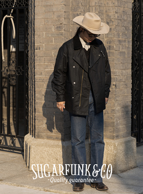 Sugarfunk防风防水中长款油蜡机车夹克战壕风衣美式复古/阿美咔叽