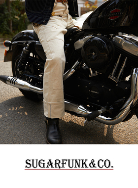 Sugarfunk14.7oz直筒胚色井下牛仔裤机车骑行裤美式复古/阿美咔叽