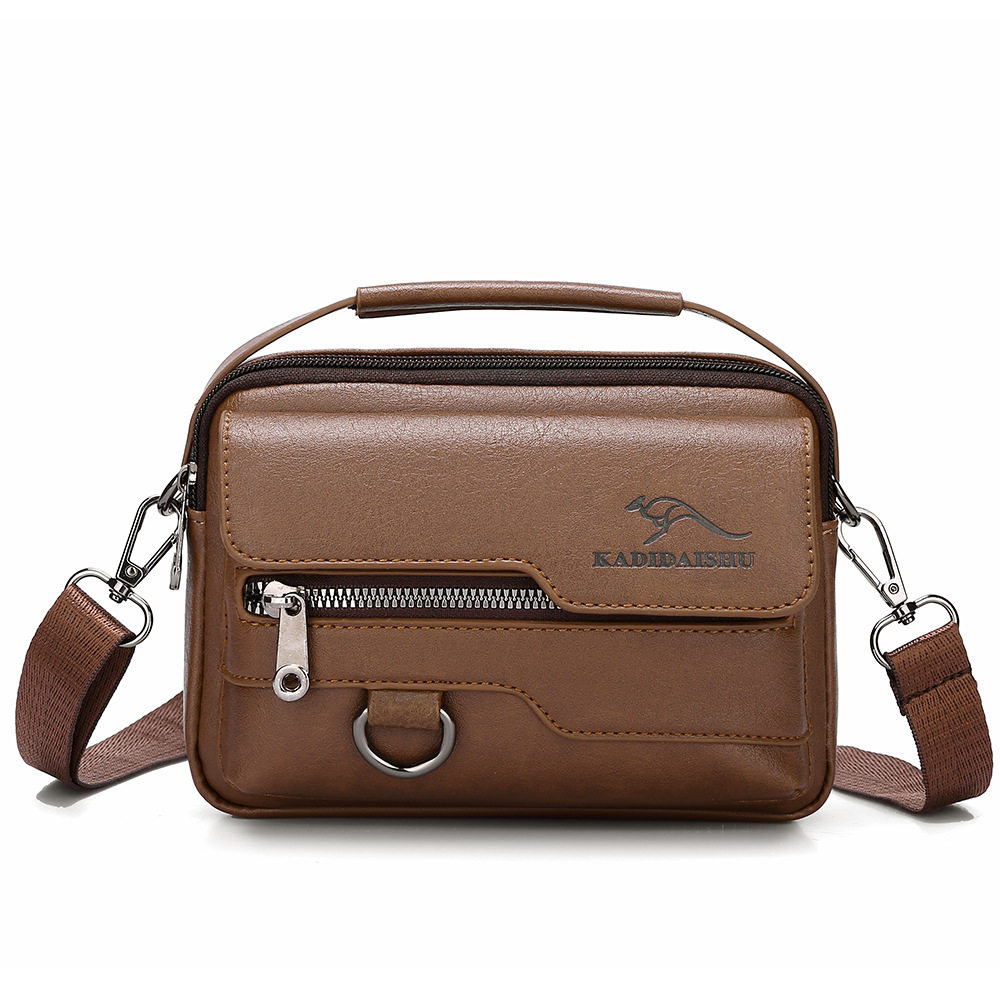 品牌袋鼠正品男士单肩包休闲手提包多功能商务背包横款斜挎包男款