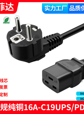VDE欧规欧洲欧标16A转C19电源线纯铜粗线UPS/PDU服务器3X2.5平方