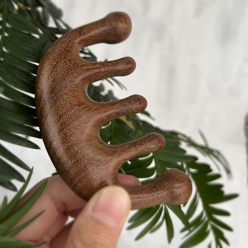 檀木梳经络梳头皮按摩梳子多功能大五齿刮痧器脱发男女按摩头部防