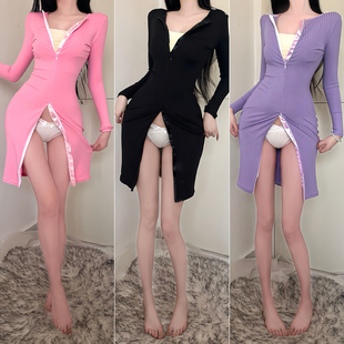 免穿脱前后开裆连衣裙露出装外出任务裙女包臀裙约会裙子心机裙