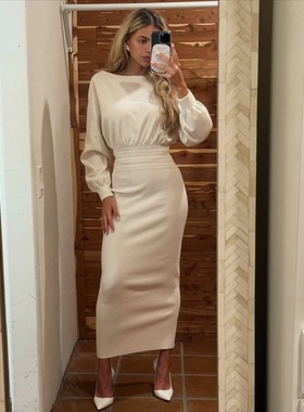 非实价来问我）南油针织一字肩斜肩收腰白色连衣裙