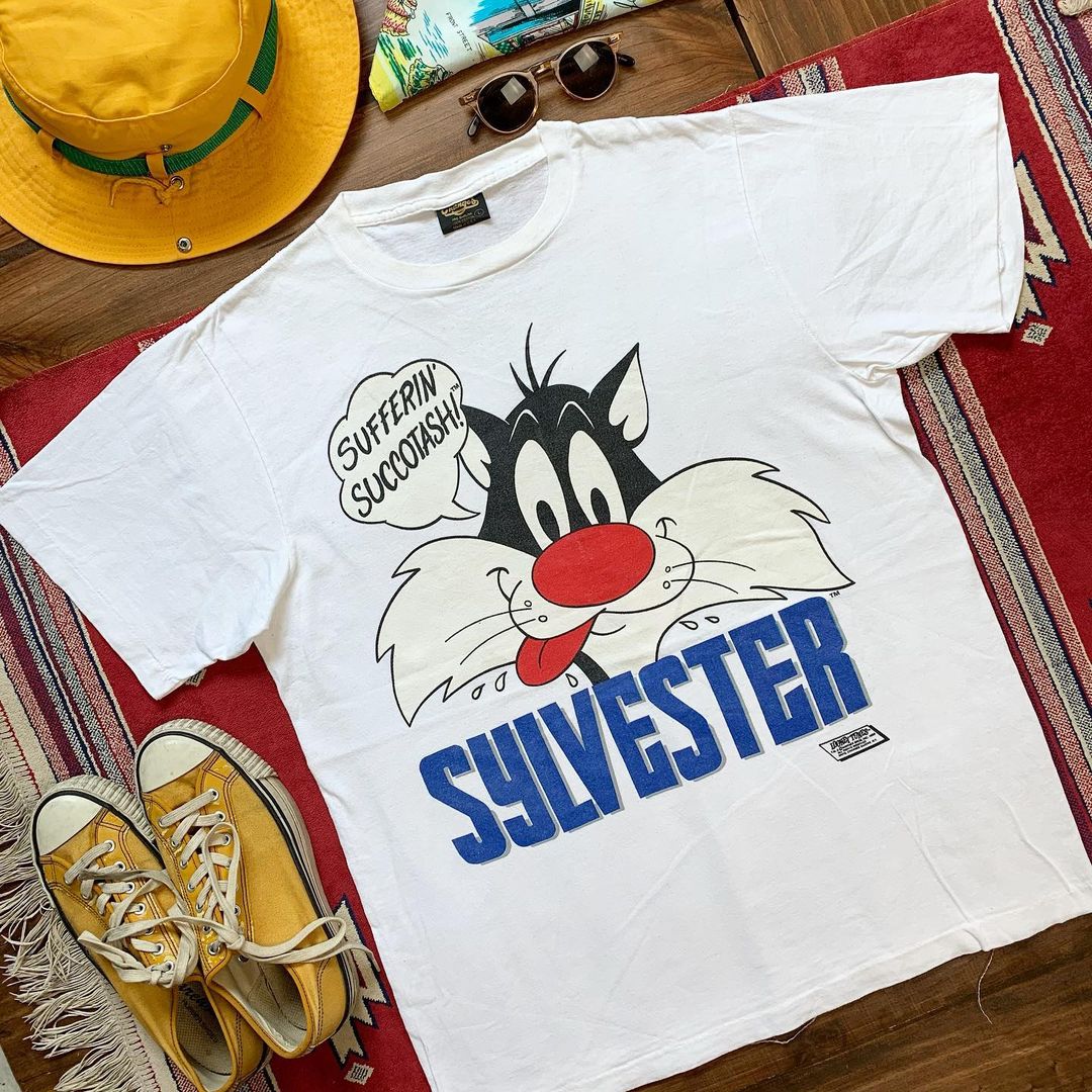 欧美个性小众休闲男女短袖Sylvester动漫圆领印花创意夏季T恤高街