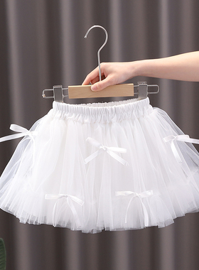 女童半身裙短裙蝴蝶结中小童秋季公主裙白色洋气网纱裙宝宝蓬蓬裙