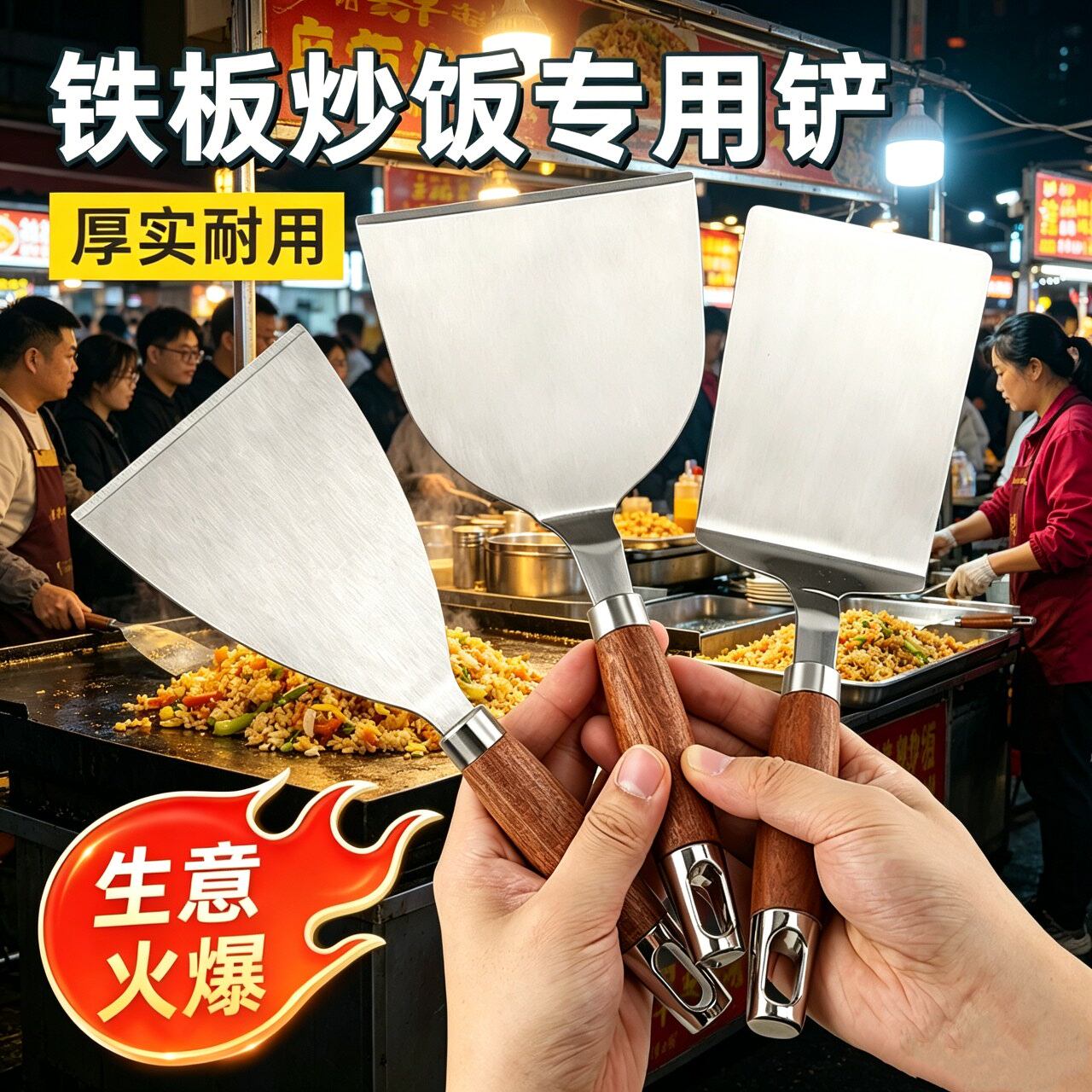 铁板炒饭专用铲摆摊料理铲不锈钢加厚耐用做烤冷面手抓饼铲子煎铲