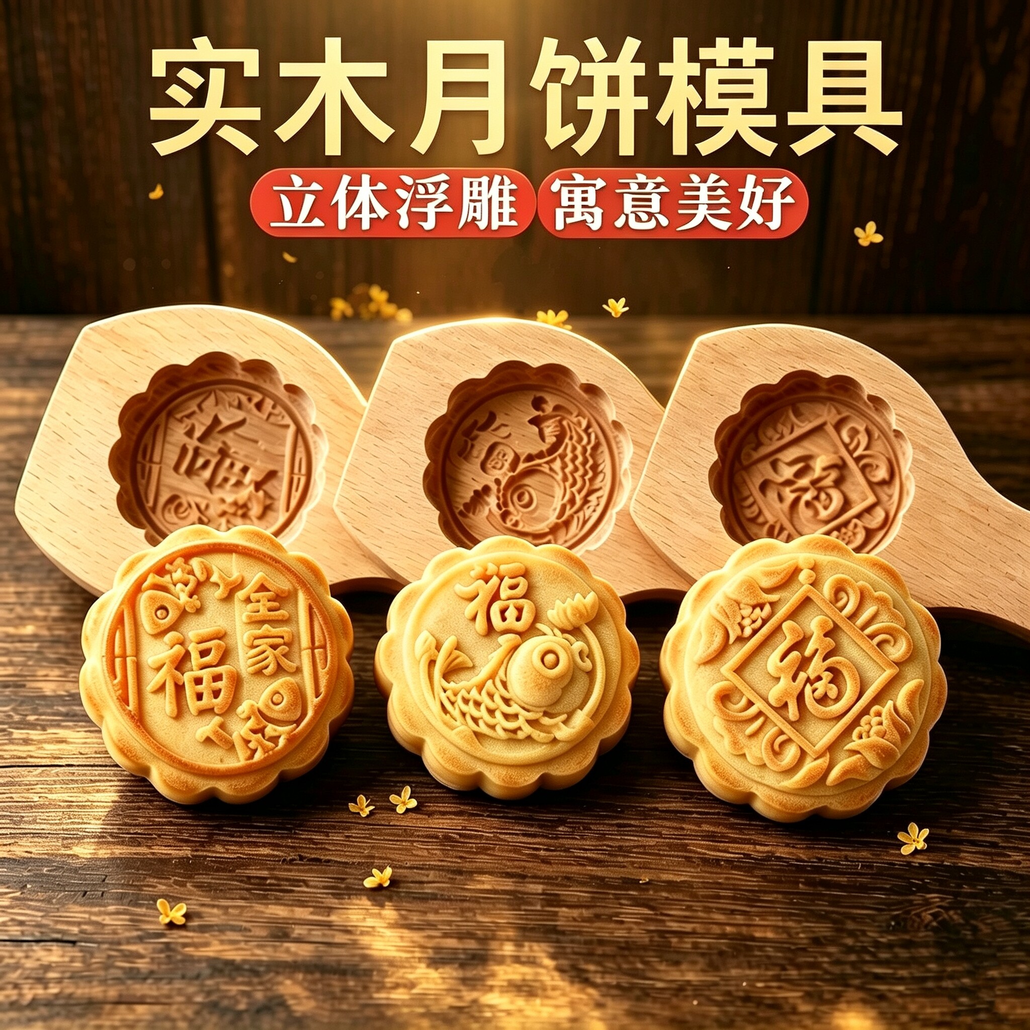 传统木质月饼模具新款中秋做100克京广式月饼模型印具不粘好脱模