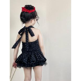 品牌折扣女小童夏装 露背吊带 2025新款 洋气波点挂脖上衣女宝宝夏款