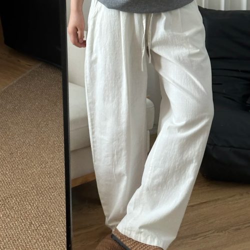 亚麻感慵懒风百搭纯棉直筒休闲裤