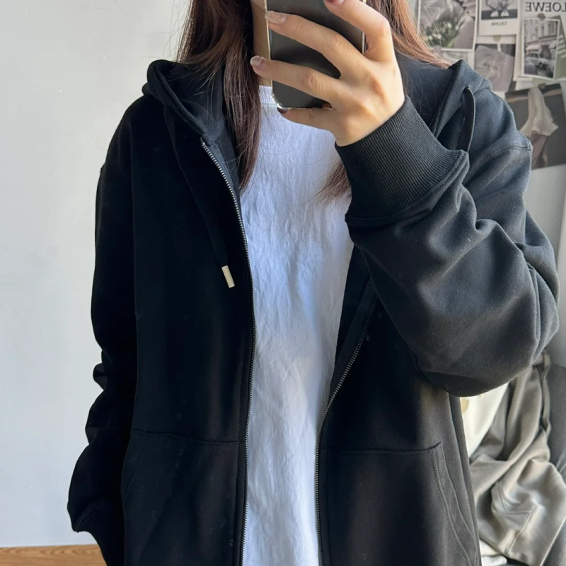 纯色纯棉开衫卫衣美式棉宽松显瘦