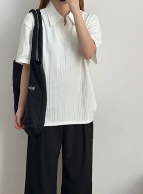 夏季新款短袖T纯色T恤衫休闲柔软麦穗条纹短袖V领老钱风poloT恤