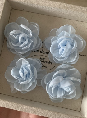 4.5厘米奶蓝色玫瑰花布艺花朵手工DIY配饰辅料娃衣发夹配件春夏