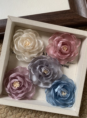 5.5厘米玫瑰花diy手工发夹发绳头饰衣服花朵辅料香蕉夹抓夹配件