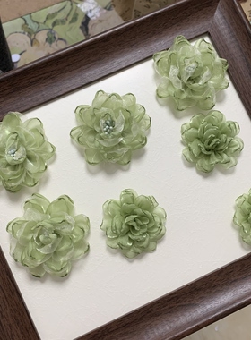 春夏新款绿色网纱立体花朵发夹DIY配件胸花鞋花抓夹项链配饰辅料