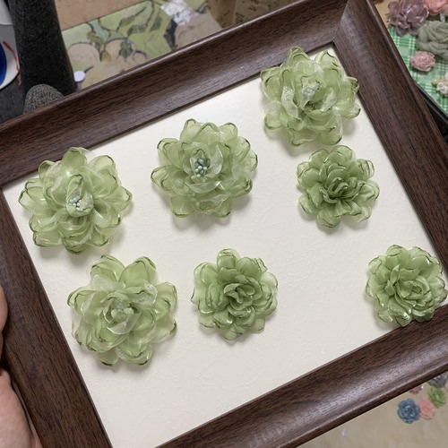 春夏新款绿色网纱立体花朵发夹DIY配件胸花鞋花抓夹项链配饰辅料