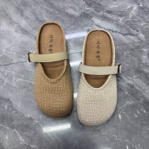 复古编织包头拖女厚底防滑减龄