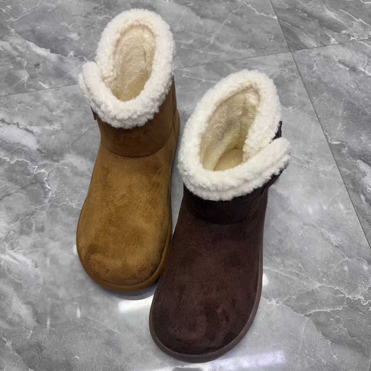 毛绒雪地靴女冬季保暖加绒平底圆头短靴百搭棉鞋韩版平底鞋日常