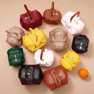 小众设计真皮手拎云吞包复古新中式 黄色绿色牛皮褶皱云朵包饺子包