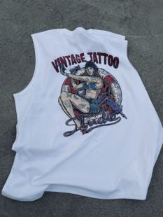 vintage美潮复古西海岸丧系上衣男宽松街头风无袖背心T恤慵懒风