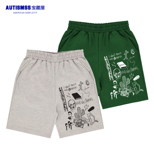 Autismss宝藏屋chicano tattoo纹身印花休闲裤运动裤宽松短裤男女