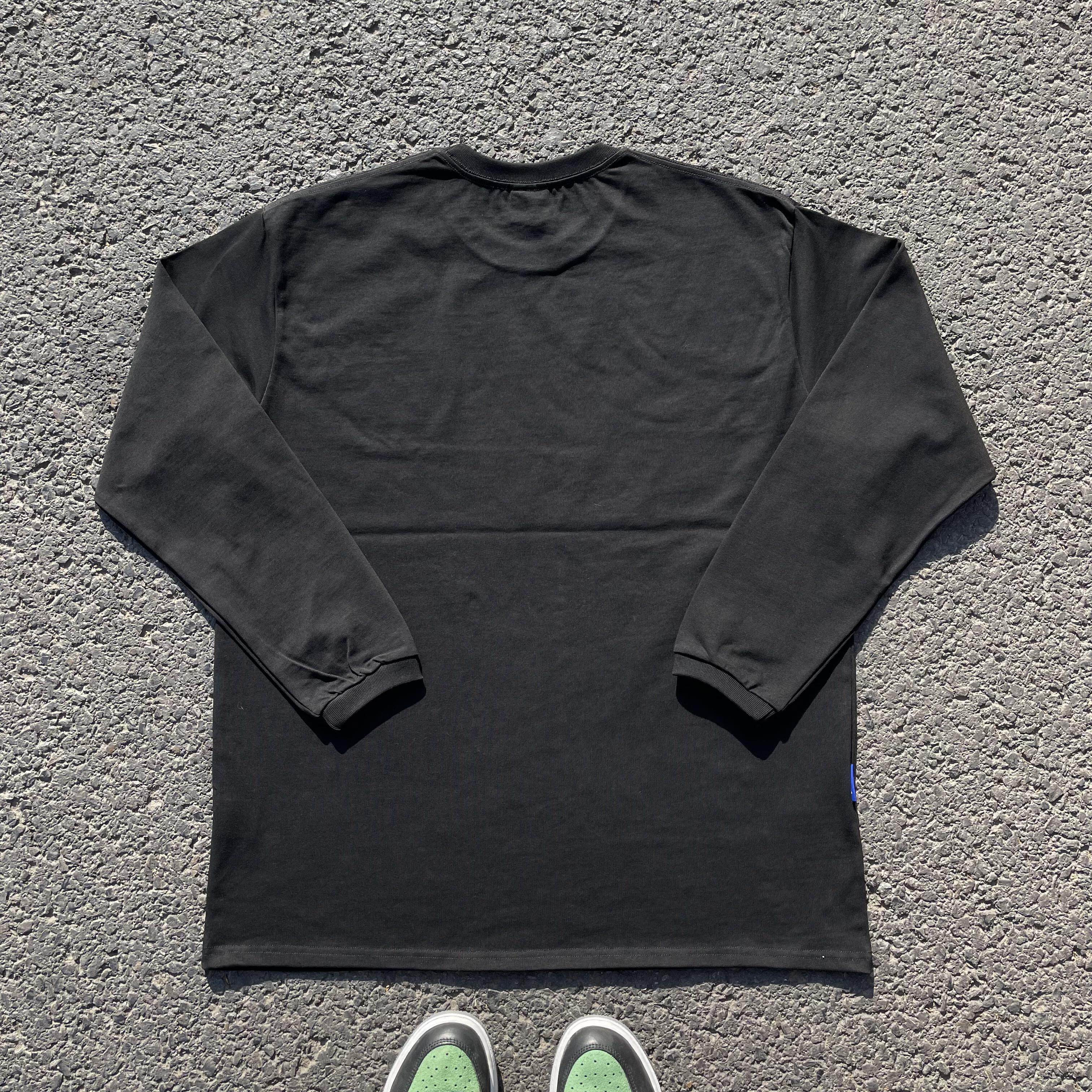 자폐증의 보물창고  무겁고 뚫을 수 없습니다  아메리칸 레트로 스포츠 피트니스 긴팔 솔리드 블랙 탑