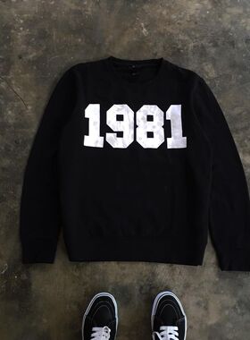 Autismss宝藏屋简约字母数字1981圆领卫衣男大号码456XL年份定制