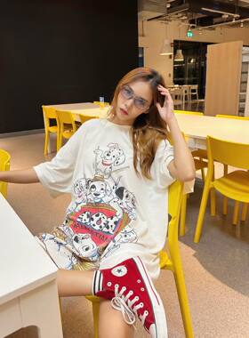 Autismss宝藏屋！学院风斑点狗狗可爱大码情侣装456XLtee短袖T恤