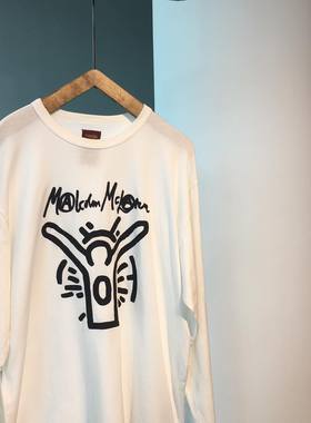 Keith Haring涂鸦简笔小人白色简单干净气质长袖T恤男女春夏季潮