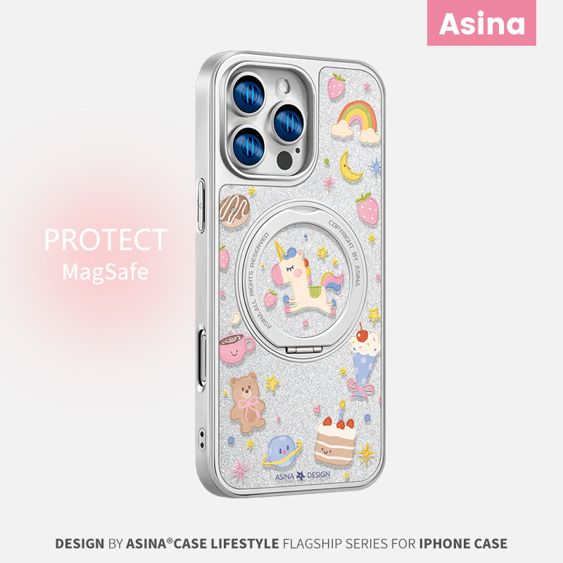 快乐独角兽适用iphone17promax手机壳卡通全包ip16防摔磁吸超薄14Pro带支架13Promax闪粉新款高级16Promax女