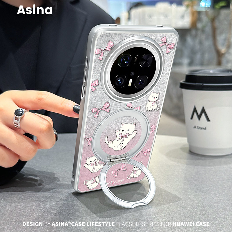 蝴蝶结小猫咪适用华为mate70手机壳mate60pro新款卡通mt70pro磁吸带支架mate60防摔潮牌ins风mate70pro+女款