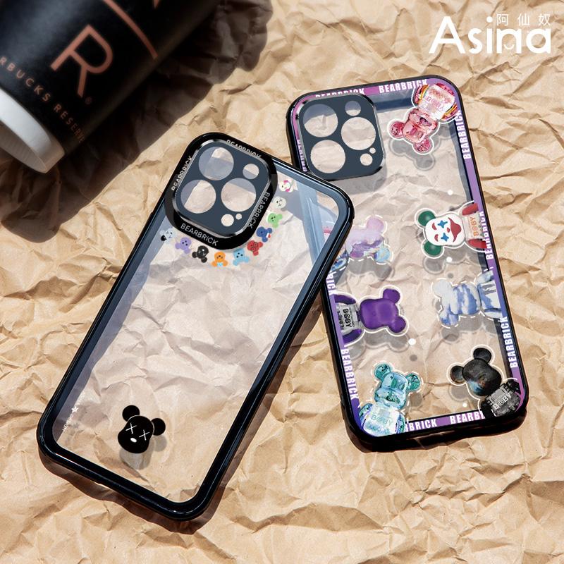 镜头暴力熊适用iPhone14手机壳潮牌苹果14pro保护套iP14promax透明硅胶玻璃14plus女款高档镜头全包创意新款