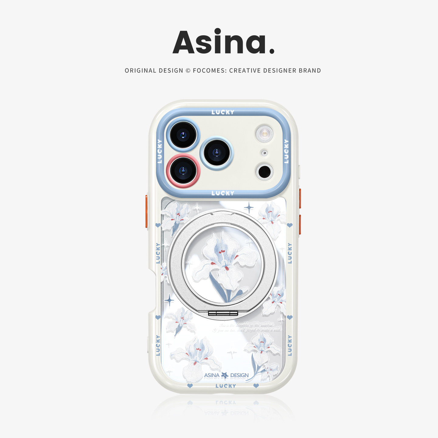 蓝调花朵适用于苹果17手机壳卡通16Pro防摔磁吸17Promax春季新款14/15高级潮牌13简约旋转带支架ins风外壳Co4