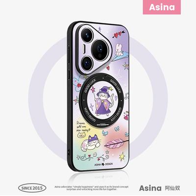 巫师小猫适用华为pura80pro手机壳新款P70防摔卡通pura70Pro+全包仿皮女pura70可爱潮牌Pro+磁吸带支架保护套