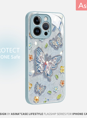 蓝色油画蝴蝶适用iphone15promax手机壳ip14pro新款13pro原创个性苹果12液态玻璃15卡通14promax防摔保护套