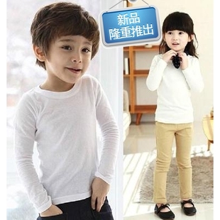 春秋装保暖手绘画男女圆领长袖全棉儿童纯白色内衣空白T恤文化衫