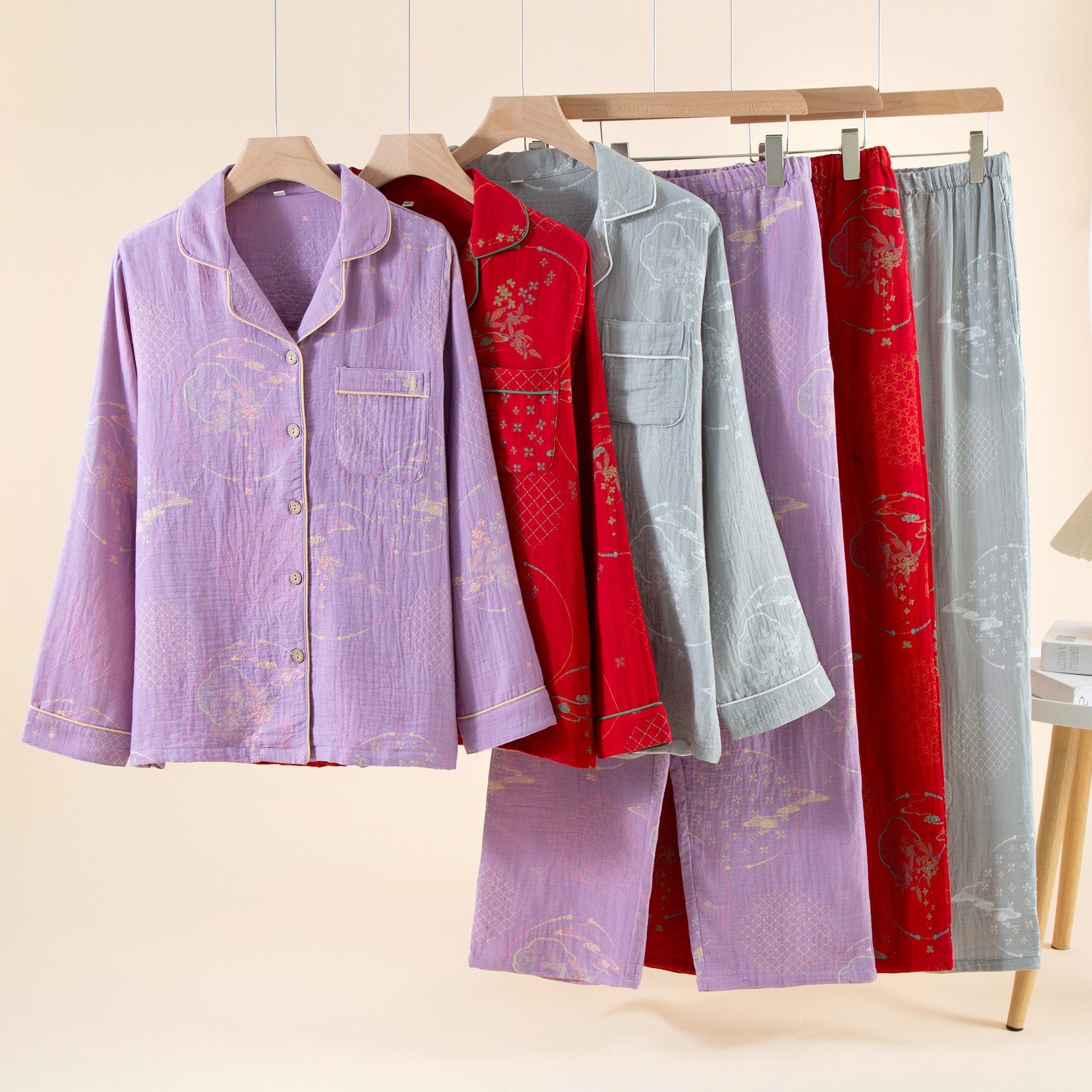 国风色织纯棉纱布情侣睡衣女春秋男士翻领长袖薄款全棉家居服套装,女士内衣/男士内衣/家居服,睡衣/家居服套装,淘宝优惠券,粉丝福利购,淘宝优惠卷