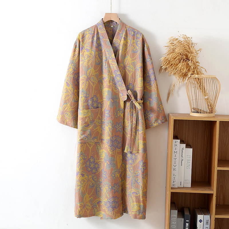 纯棉纱布日式和服睡袍