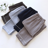 纯棉纱布睡裤 薄款 家居裤 春夏季 简约纯色棉麻带口袋可外穿 长裤 男士