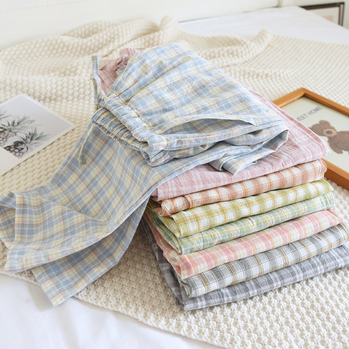 无印风水洗棉情侣睡裤格子长裤