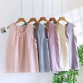棉麻可外穿家居服上衣单件 圆领无袖 女士睡衣纯棉纱布背心夏季 薄款