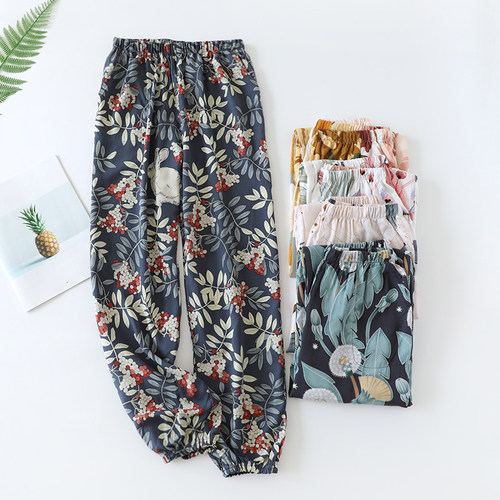 人棉睡裤女长裤夏季防蚊裤棉绸