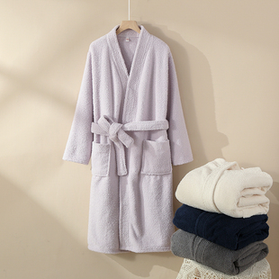 玉晶珊瑚绒情侣睡袍男士 加绒加厚中长 法兰绒浴袍睡衣女浴衣秋冬季