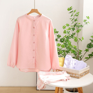 婴儿棉睡衣女春秋季纯棉纱布长袖圆领秋款可外穿家居服套装收口