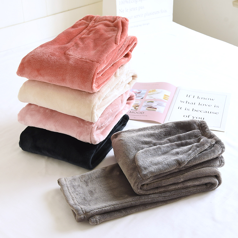 法兰绒情侣睡裤男士秋冬季加绒保暖珊瑚绒女士家居裤直筒长裤居家