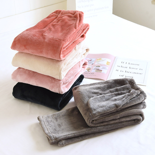 法兰绒情侣睡裤男士秋冬季加绒保暖珊瑚绒女士家居裤直筒长裤居家