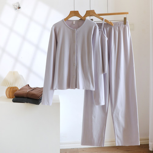 三件套德绒秋冬季女士睡衣