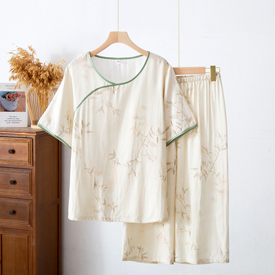 新中式女士竹纤维短袖七分裤睡衣